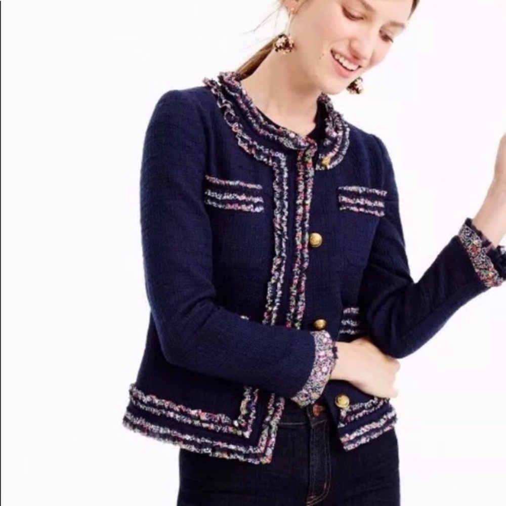 J.Crew Lady Jacket with Liberty Trim Navy Blue Size 8 - Picture 1 of 15